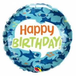 Ballon Metal "Requins" "Happy Birthday" 46Cm Gonfle A L'Helium "Uniquement Vendu En Click And Collect"  -Decoration Ballon-Anniversaire-