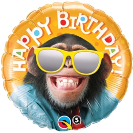 Ballon Metal "Chimpanze A Lunettes" "Happy Birthday" 46Cm Gonfle A L'Helium "Uniquement Vendu En Click And Collect"  -Decoration Ballon--Anniversaire-