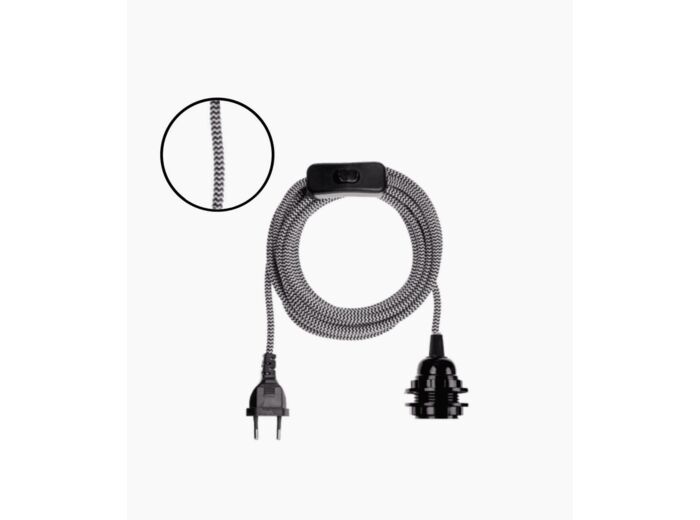 SUSPENSION DOUILLE NOIRE 400CM tissu noir et blanc