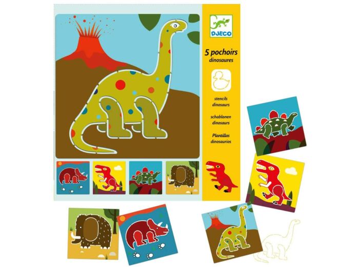 Djeco 5 Pochoirs Dinosaures - Multicolore