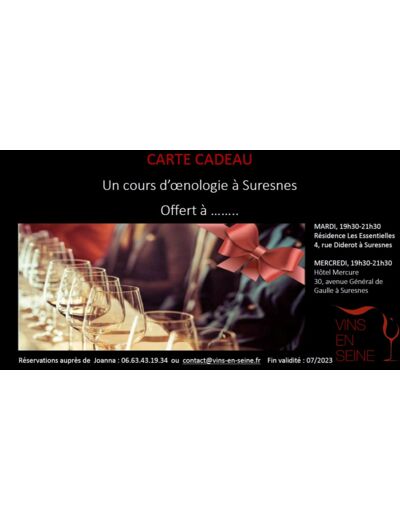 Carte cadeau - Cours d'oenologie à Suresnes