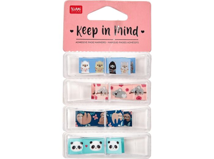 Legami - Keep in Mind - Marque-pages adhésifs, thème Animaux, 7 x 8,4 cm, 30 feuillets adhésifs par couleur, 4 blocs de 30 feuillets autocollants et repositionnables Taille S Animals.