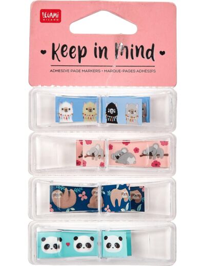 Legami - Keep in Mind - Marque-pages adhésifs, thème Animaux, 7 x 8,4 cm, 30 feuillets adhésifs par couleur, 4 blocs de 30 feuillets autocollants et repositionnables Taille S Animals.