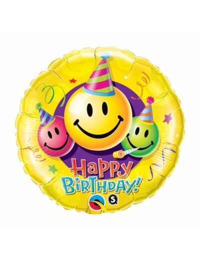 Ballon Metal "Smiley" "Happy Birthday" 46Cm Gonfle A L'Helium "Uniquement Vendu En Click And Collect"  -Decoration Ballon--Anniversaire-
