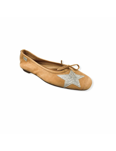 Ballerines Plates HELLO Peau/Crack Camel REQINS