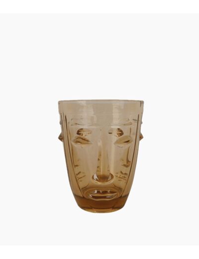 VERRE GOBELET VISAGE AMBRE