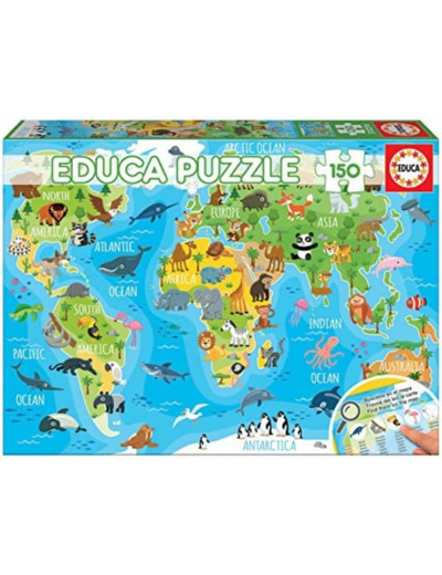 Puzzle 150 pièces Mappemonde Animaux EDUCA