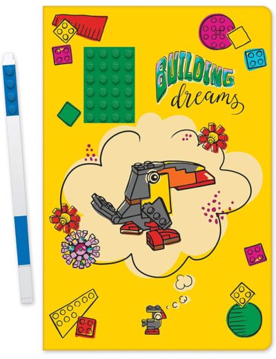 IQ LEGO Stationery Building Dreams Carnet de notes à couverture rigide avec stylo gel 4 x 6 Brique verte et bleu Lego Building Dreams Cahier avec stylo gel