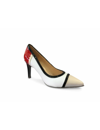 Escarpin talon Blanc/Beige/Rouge BRENDA ZARO