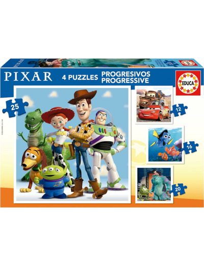 4 Puzzles Progressifs Pixar - 12/25 - EDUCA